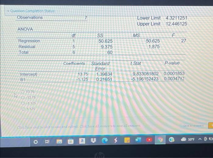 Output Summary below, bo= SUMMARY OUTPUT Point Estimate 8.125 Lower Limit 6.6828804