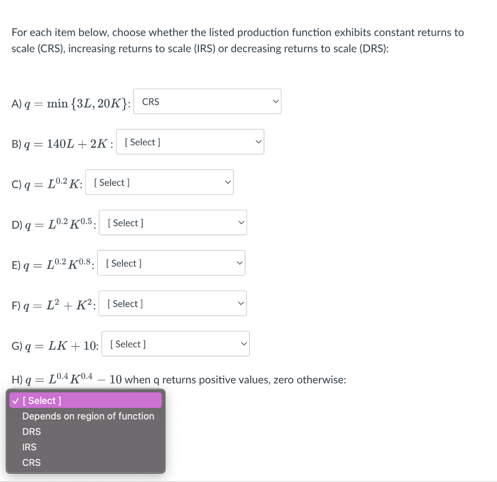  Please select one of the options below for question A-H -