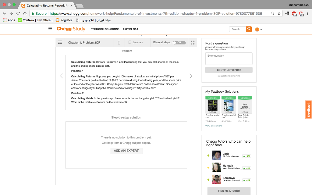  e Calculating Returns Rework P mohammed.23 c secure https://www.chegg.com/homework help Fundamentals