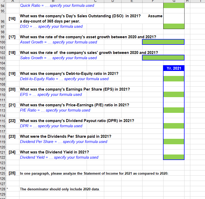 highlighted in yellow) B) Calculate the percentage of each line item under