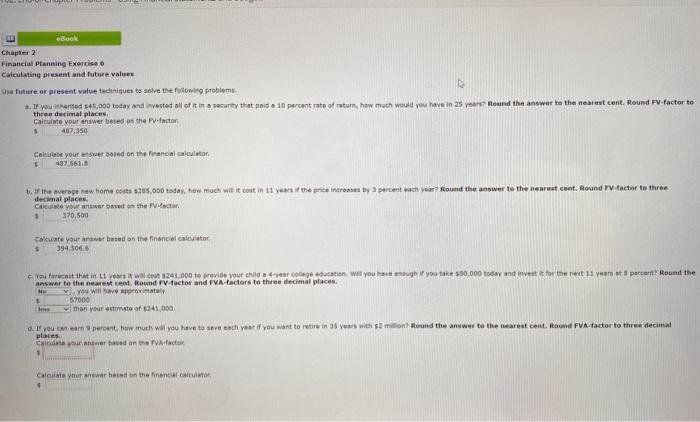 chapter 2 financial planning exercise 6 calculating present and future value. please