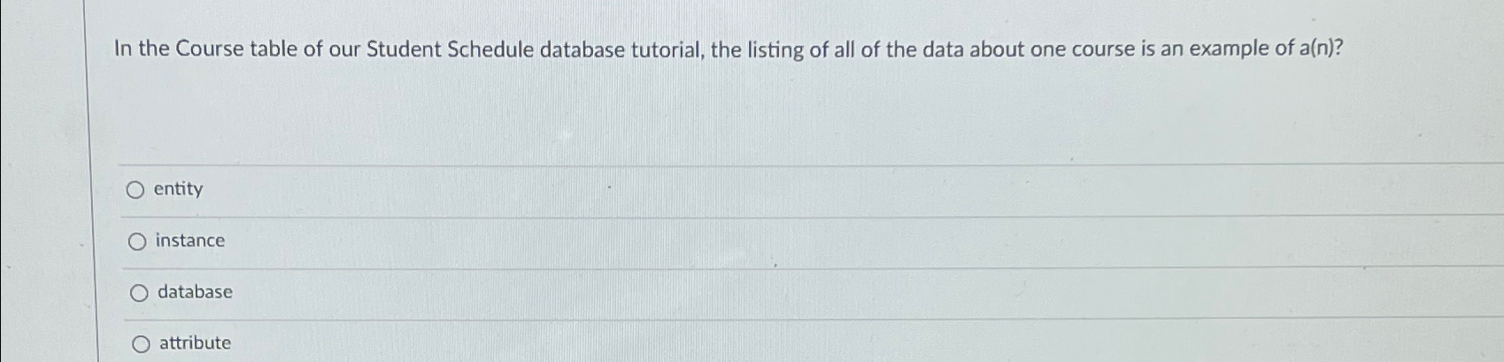  In the Course table of our Student Schedule database tutorial, the