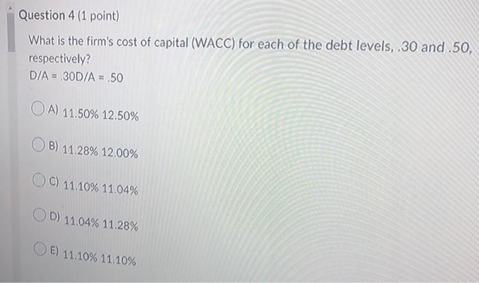 the firm's debt level (D/A) is 20%, what is the firm's beta?