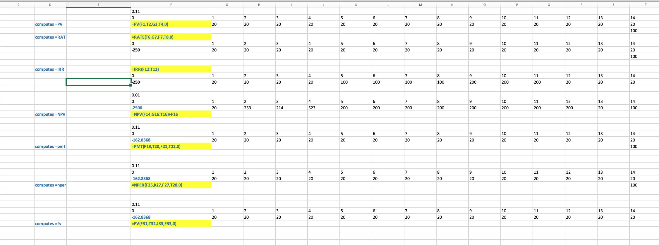 Can you post the excel formulas for the first couple values in