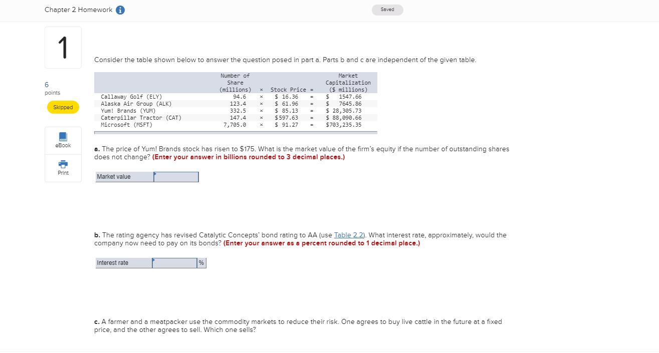  Chapter 2 Homework A Saved 1 Consider the table shown below