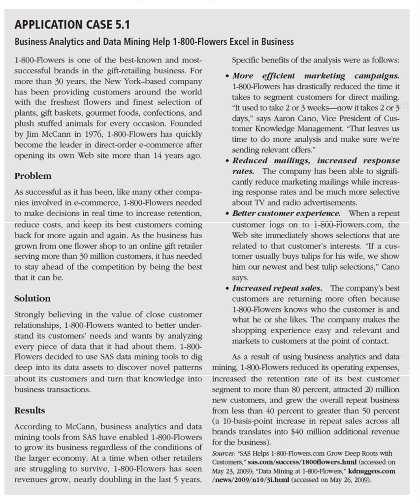 question are: Explain why data mining is important to 1-800 Flowe? Can