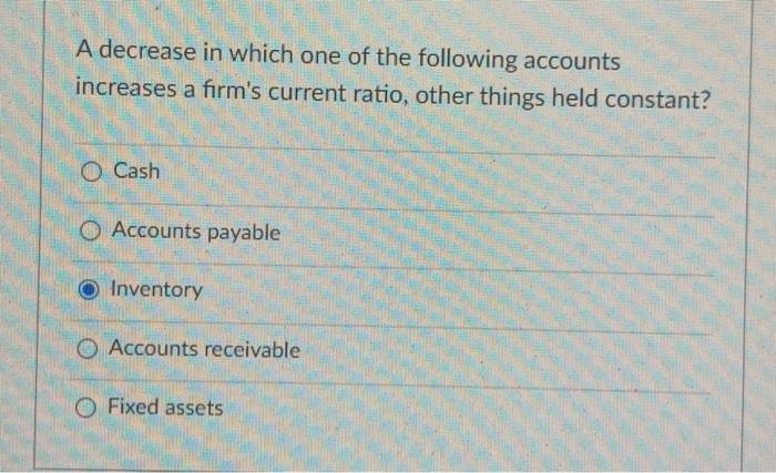  A decrease in which one of the following accounts increases a