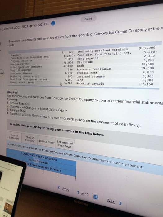  Saved ing Enabled ACCT 2003 Spring 2021 FL Below are the