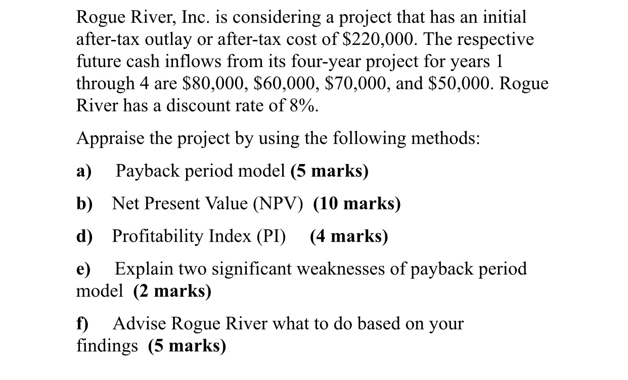 Rogue River, Inc. is considering a project that has an initial