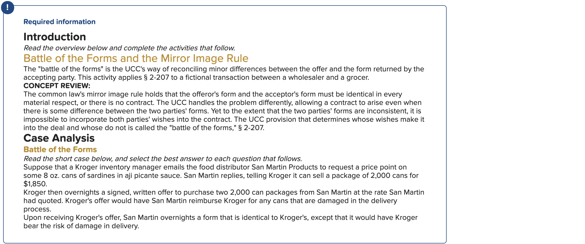  ! Required information Introduction Read the overview below and complete the