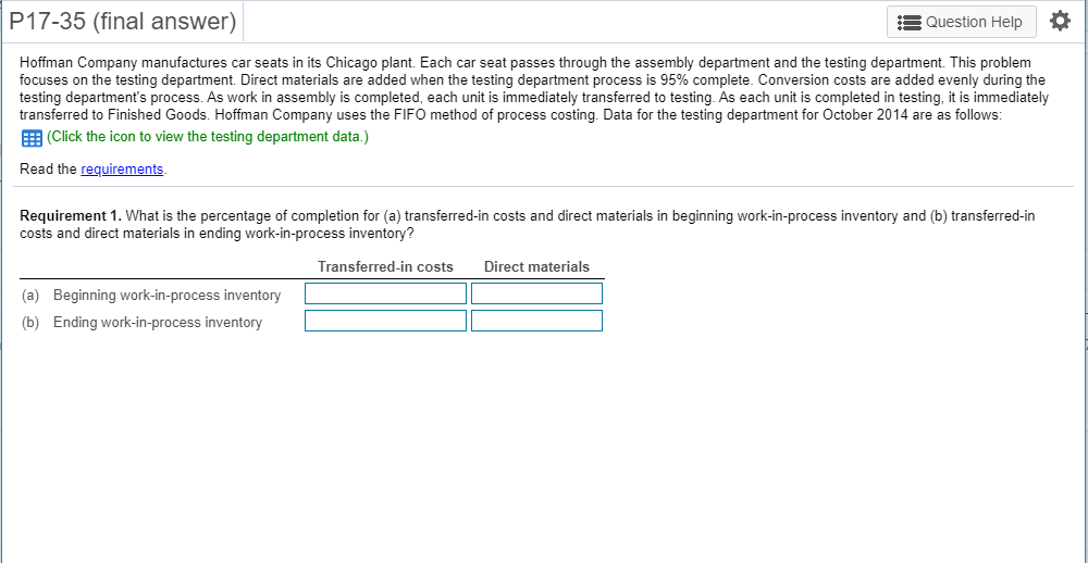 Please answer ALL requirements and show calculations. P17-35 (final answer) Question Help