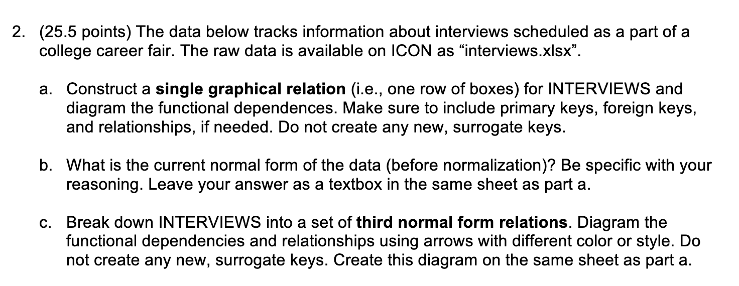  2. (25.5 points) The data below tracks information about interviews scheduled