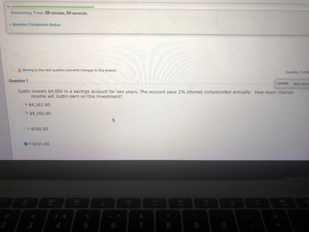 Remaining Time: 28 minutes, 54 seconds. Question Completion Status: Moving to