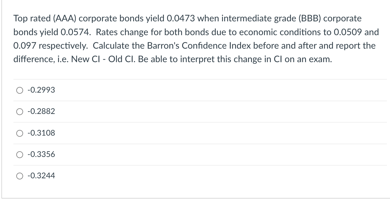 Top rated (AAA) corporate bonds yield 0.0473 when intermediate grade (BBB)