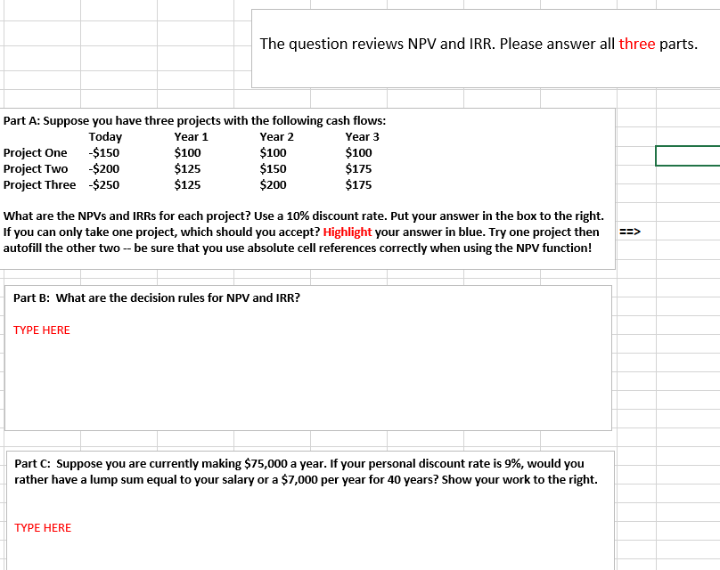 please show excel steps with the excel function The question reviews