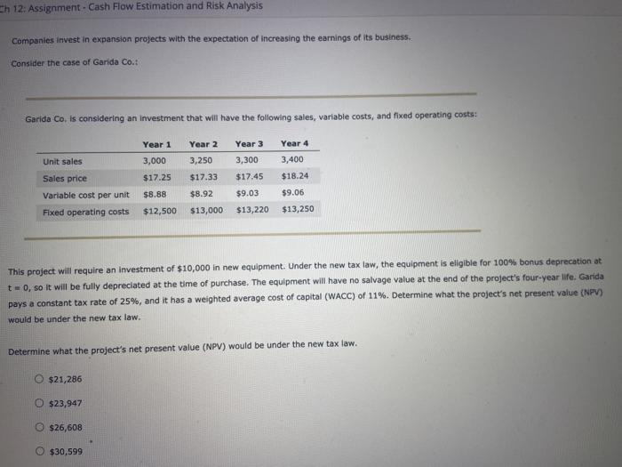  h 12: Assignment - Cash Flow Estimation and Risk Analysis Companies