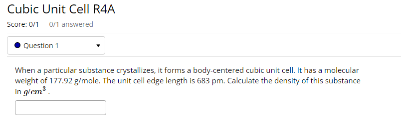  When a particular substance crystallizes, it forms a body-centered cubic unit