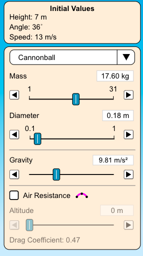 how would I find horizontal range?? please provide thorough answer Initial Values