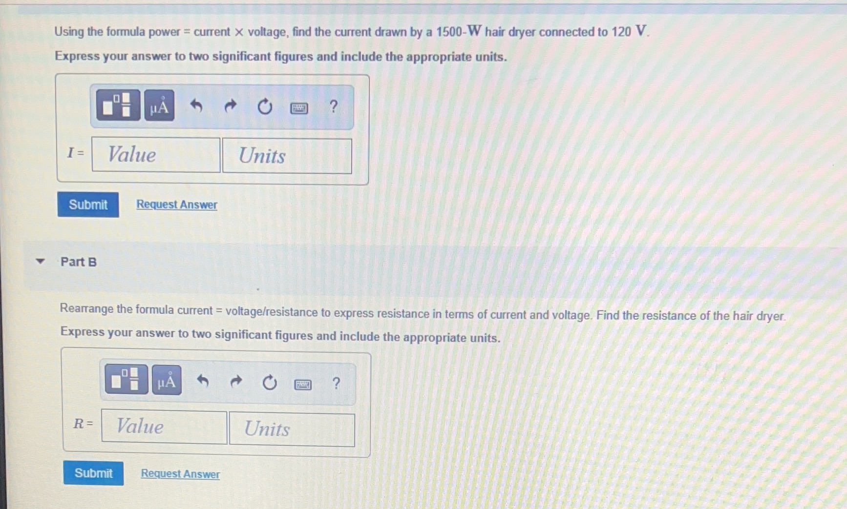  Using the formula power = current X voltage, find the current