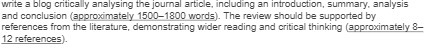 write a blog critically analysing the journal article, including an introduction,
