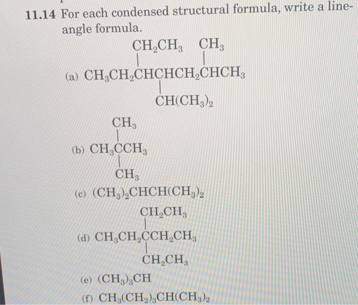  11.14 For each condensed structural formula, write a lineangle formula. (a)