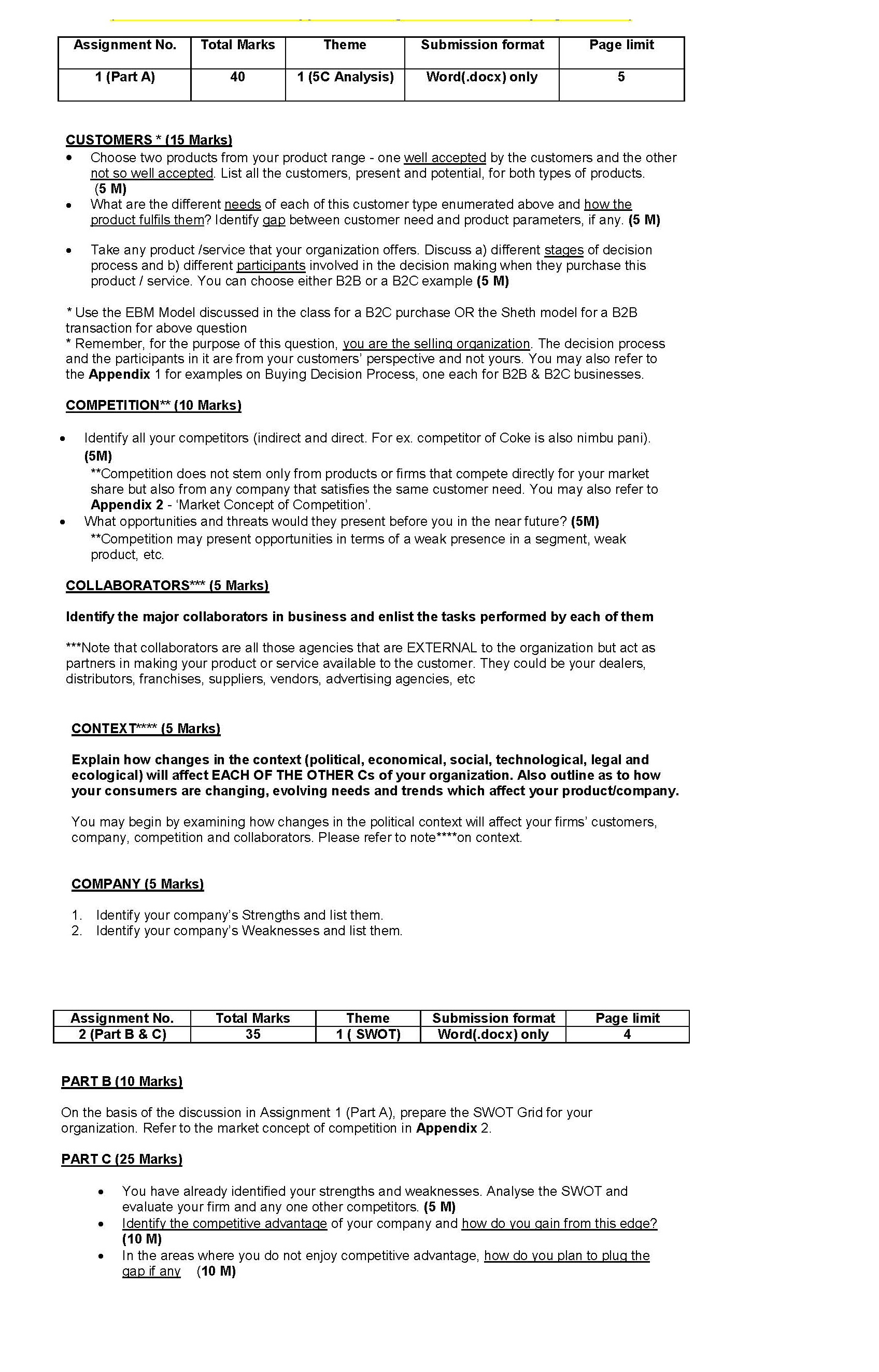 Assignment No. Total Marks Theme Submission format Page limit 1 (Part