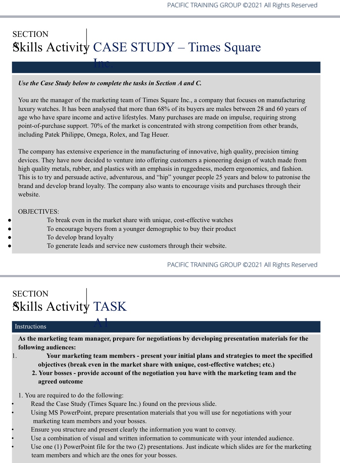 Can I please get help with these objectives and question PACIFIC TRAINING