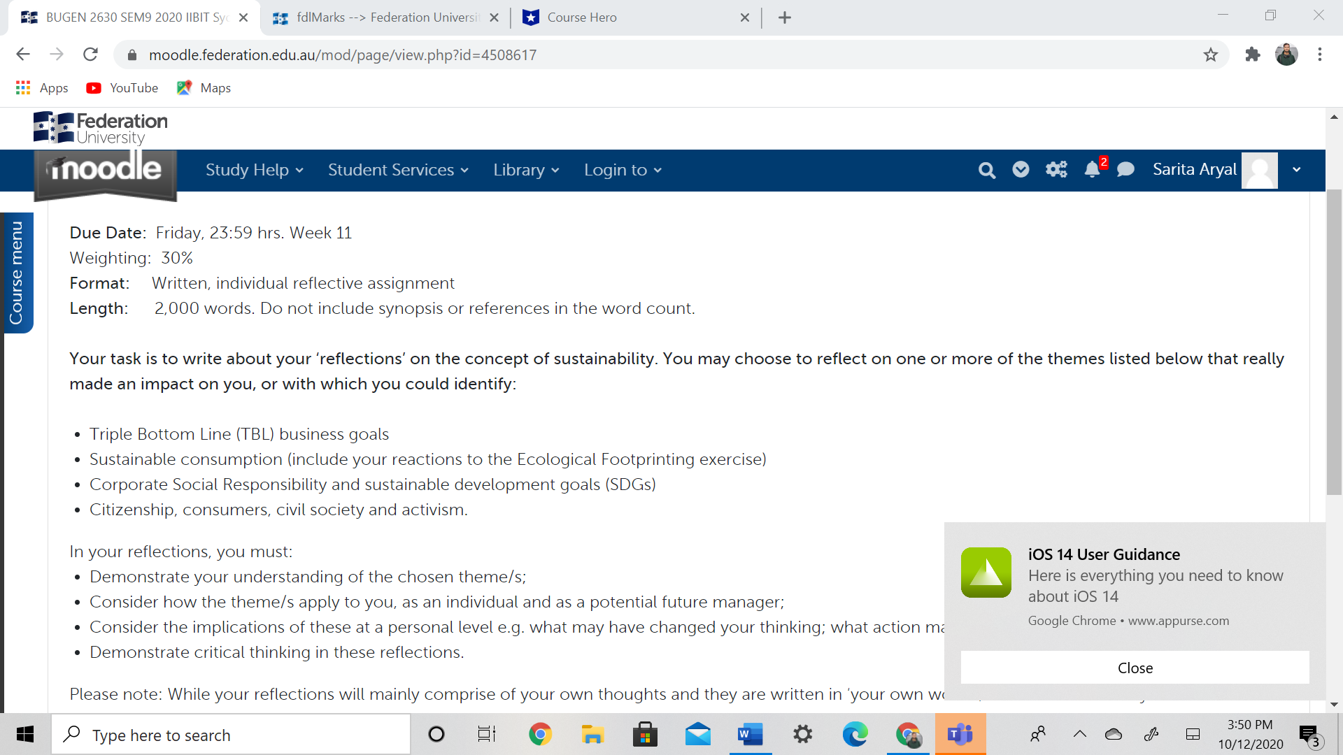 this is the reflection assignment. I; BUGEN26305EM9 2020\"an x a; fdlMarlcs-->Federalion