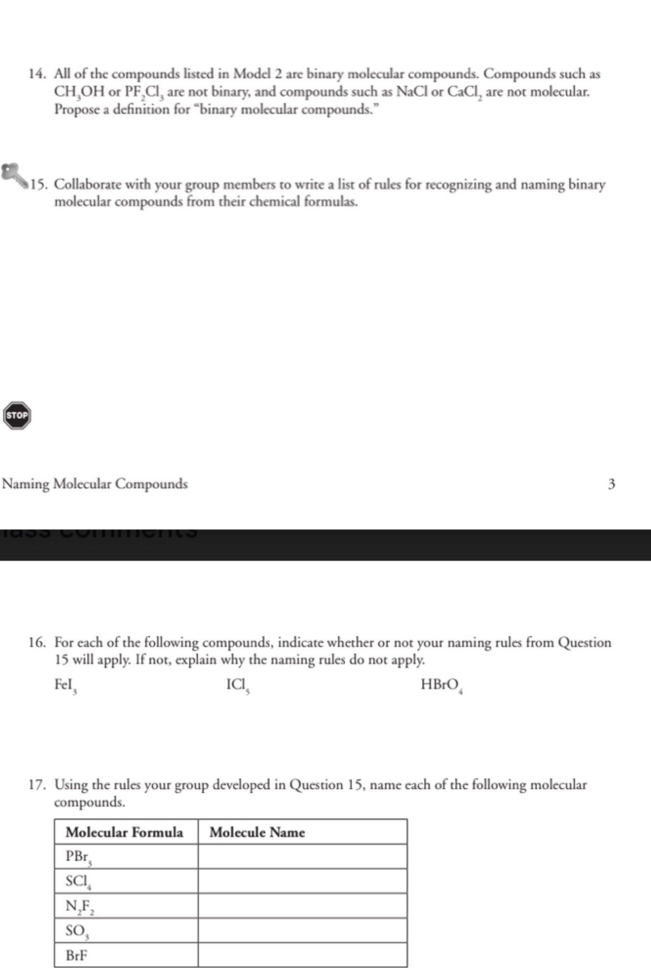  All of the compounds listed in Model 2 are binary molecular