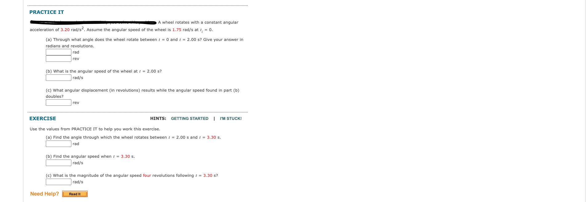  PRACTICE IT A wheel rotates with a constant angular acceleration of