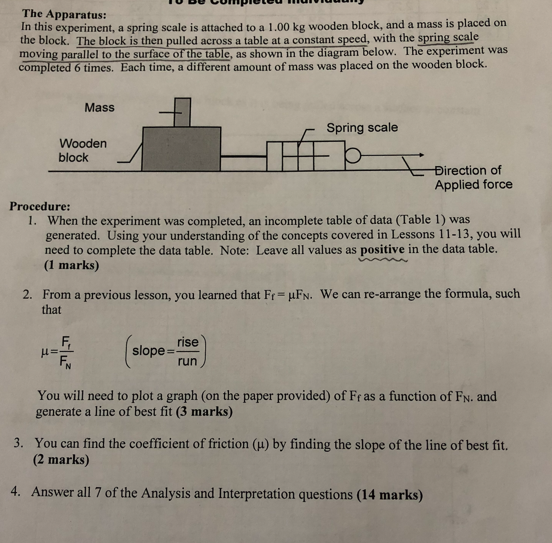 The Apparatus: In this experiment, a spring scale is attached to