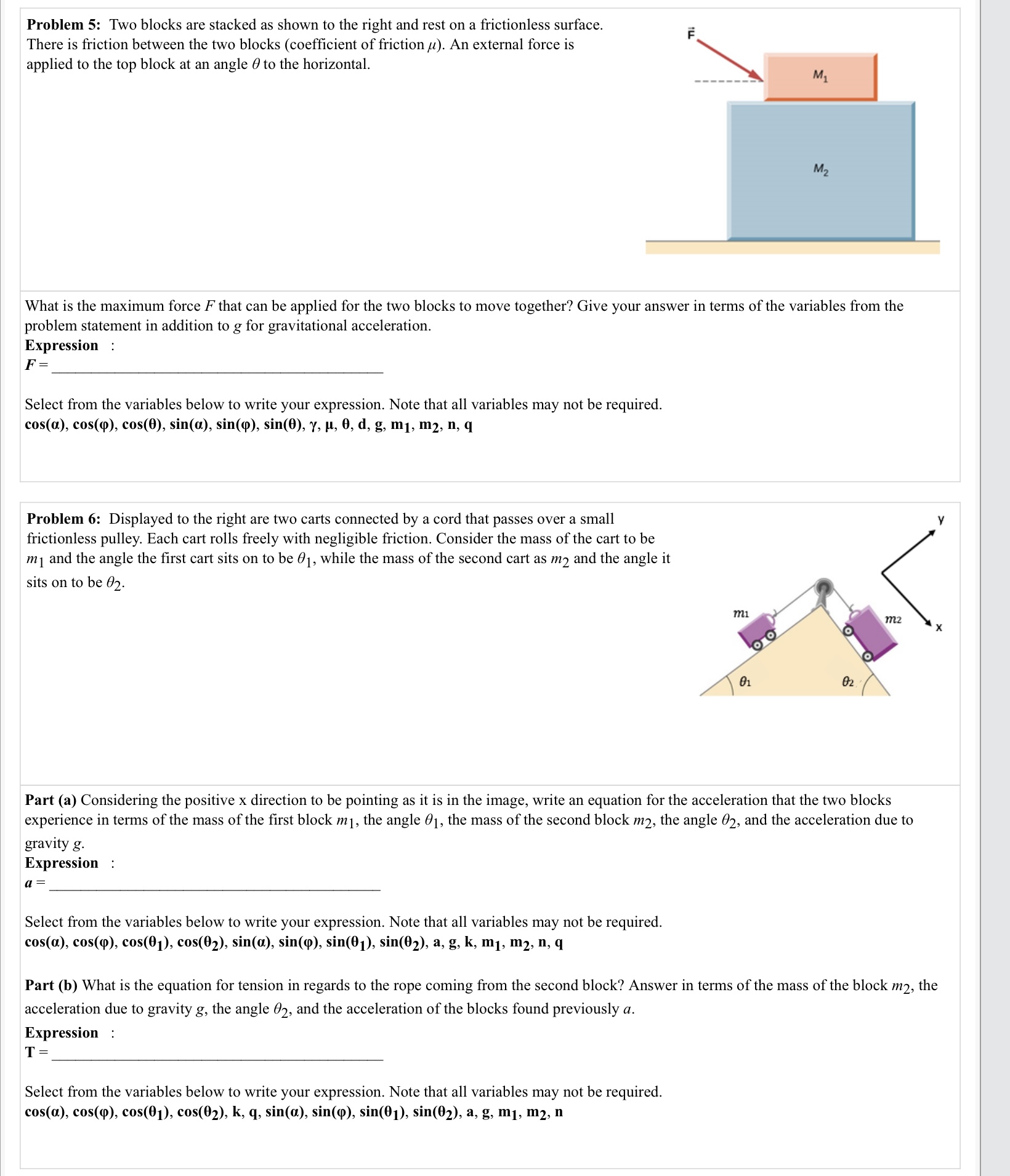 Problem 5: Two blocks are stacked as shown to the right