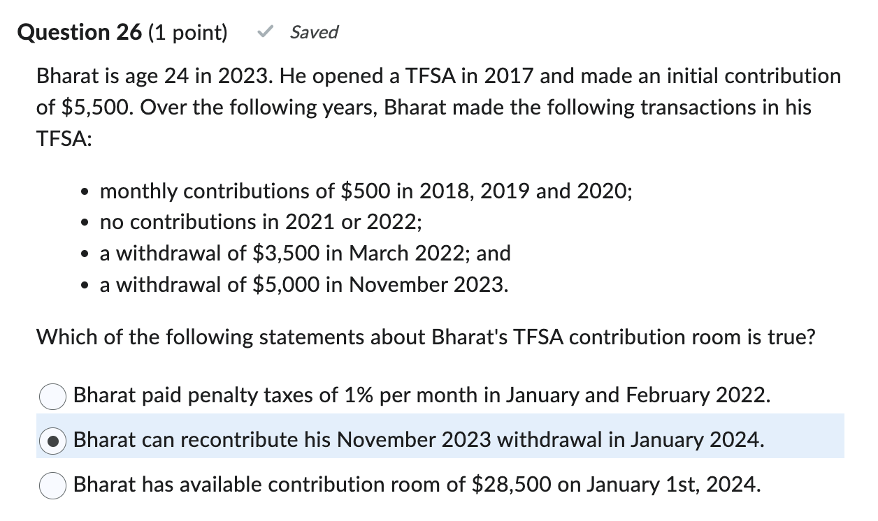  Question 26(1 point)** in Canada** Bharat is age 24 in 2023.