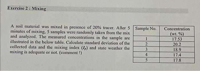  Exercise 2 : Mixing A soil material was mixed in presence