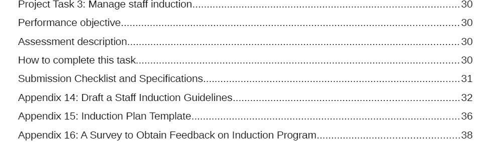 Project Task 3: Manage staff induction. 30 Performance objective.. . ...