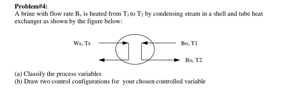  Problem#4: A brine with flow rate B, is heated from Ti
