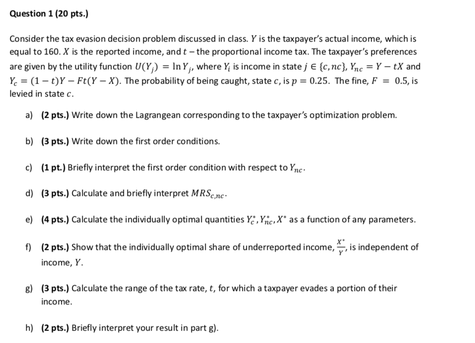 Please help me answer this question Question 1 (20 pts.) Consider the