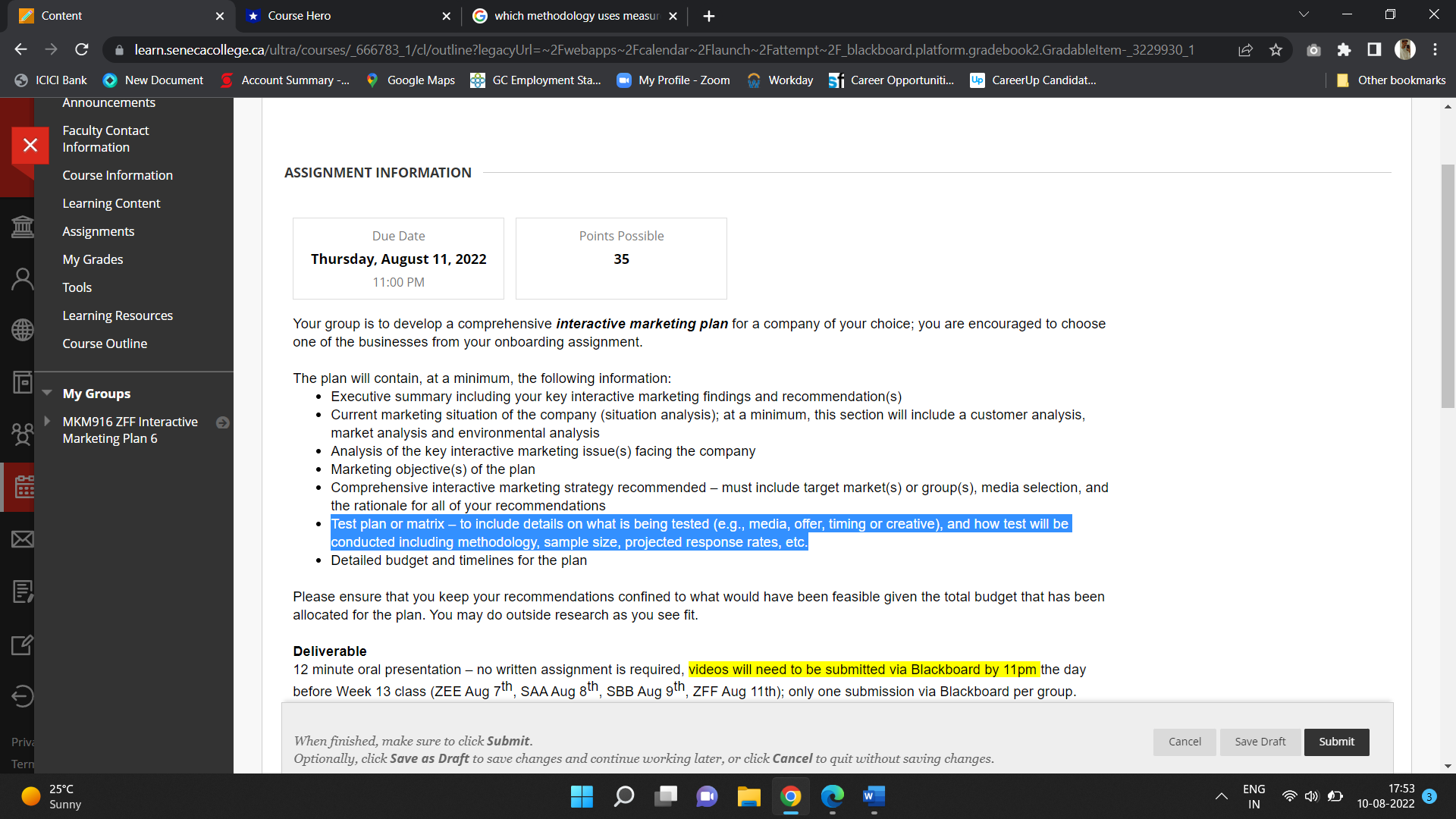 Test plan or matrix - to include details on what is being