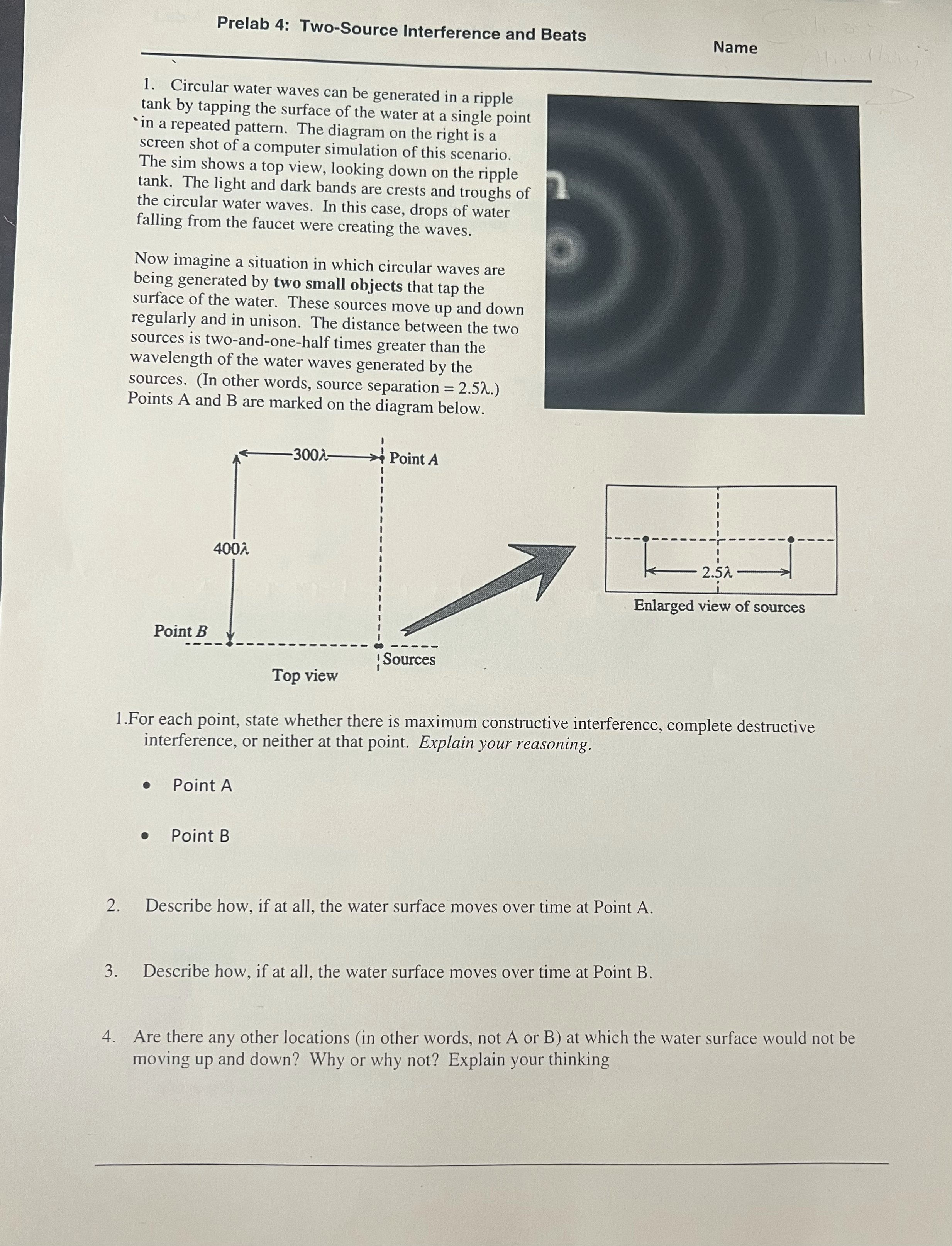 Prelab 4: Two-Source Interference and Beats Name ' 1. Circular water