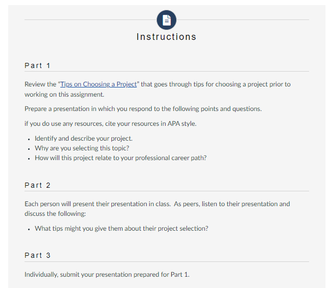 please provide reference Instructions Part 1 Review the "Tips on Choosing a