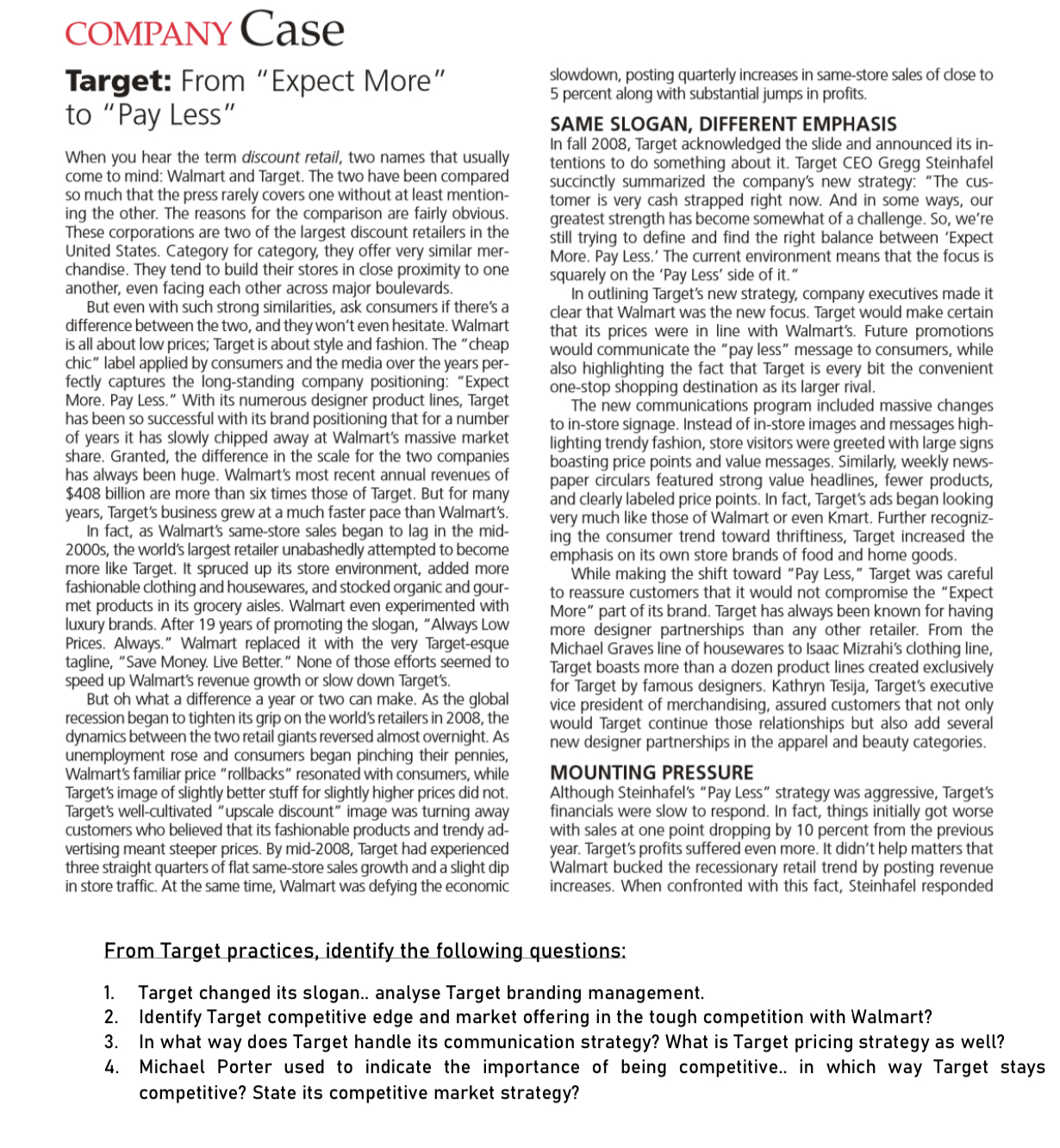  COMPANY Case Target: From " Expect More " to \" Pay