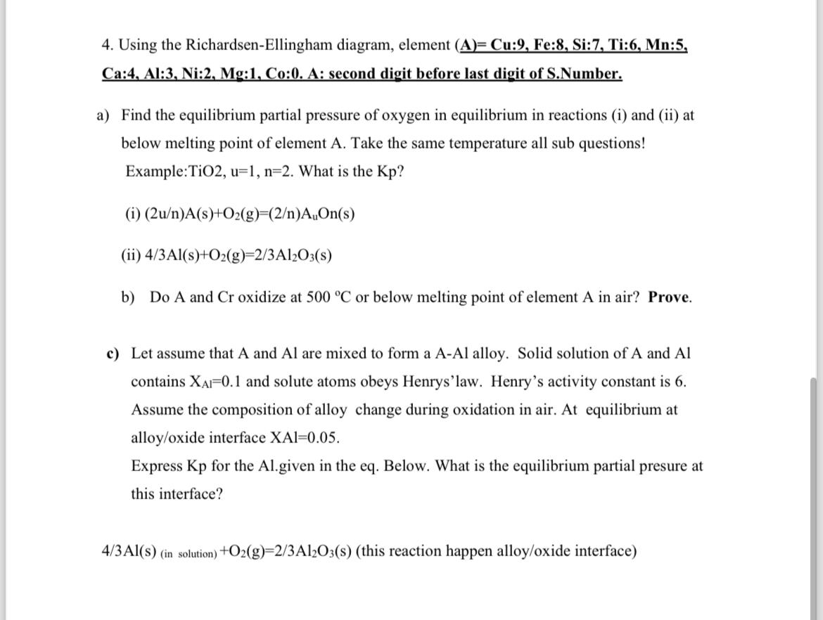  Using the Richardsen-Ellingham diagram, element (A)=Cu:9,Fe:8,Si:7,Ti:6,Mn:5, Ca:4, Al:3, Ni:2, Mg:1, Co:0.