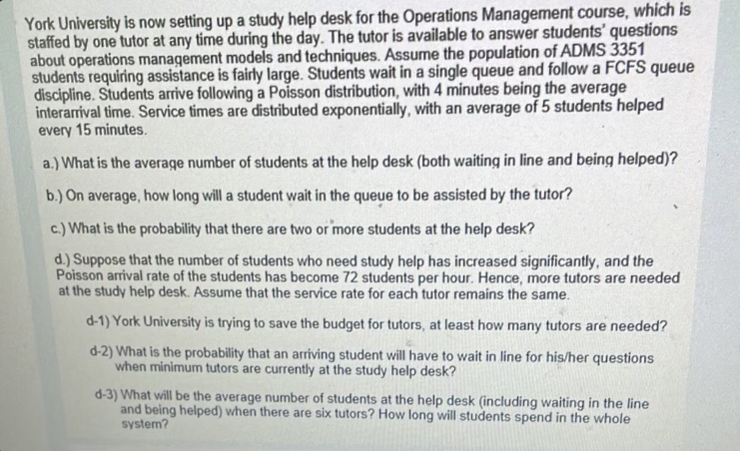 York University is now setting up a study help desk for