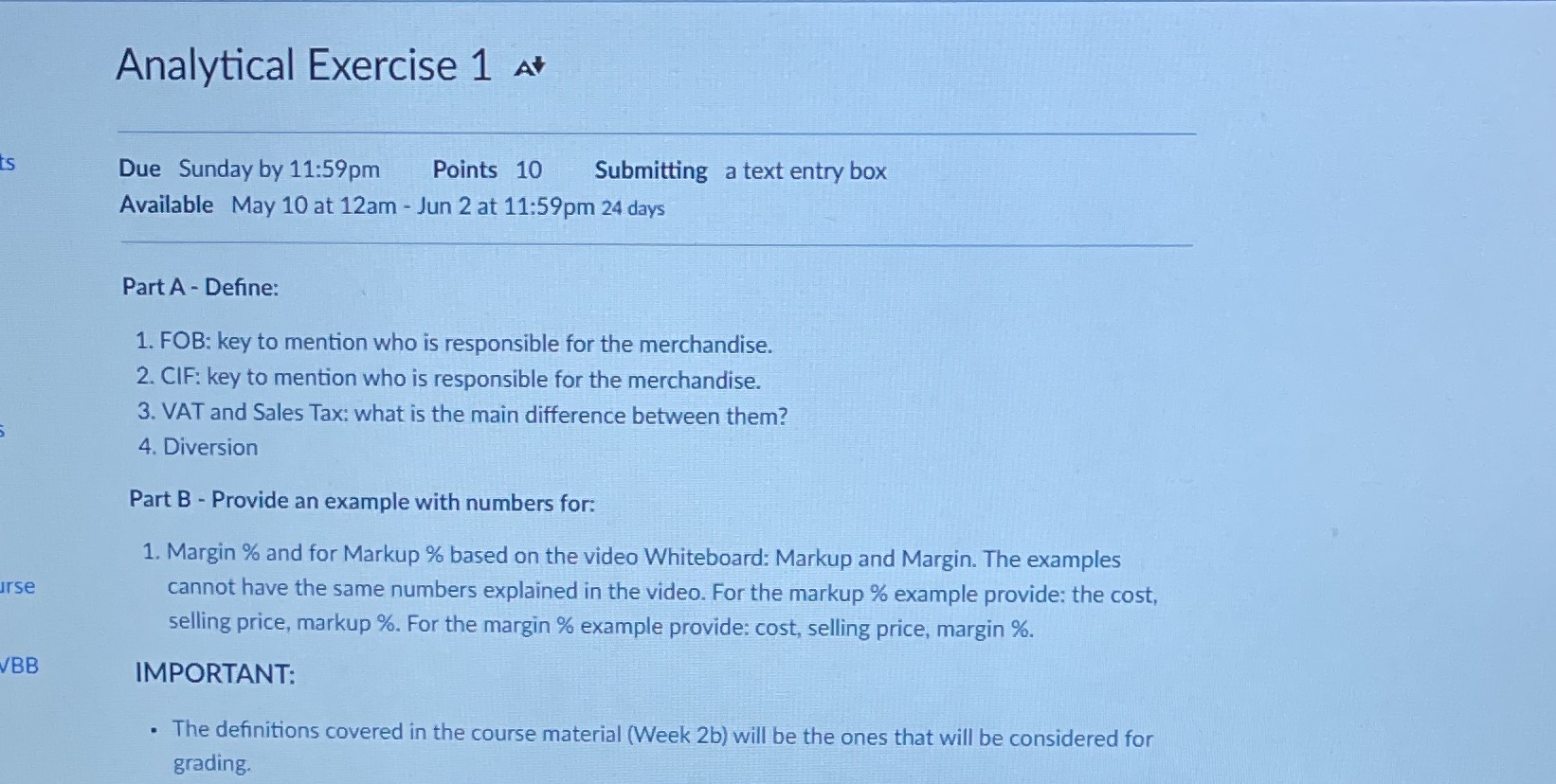 Part B - Provide an example with numbers for 1. Margin %