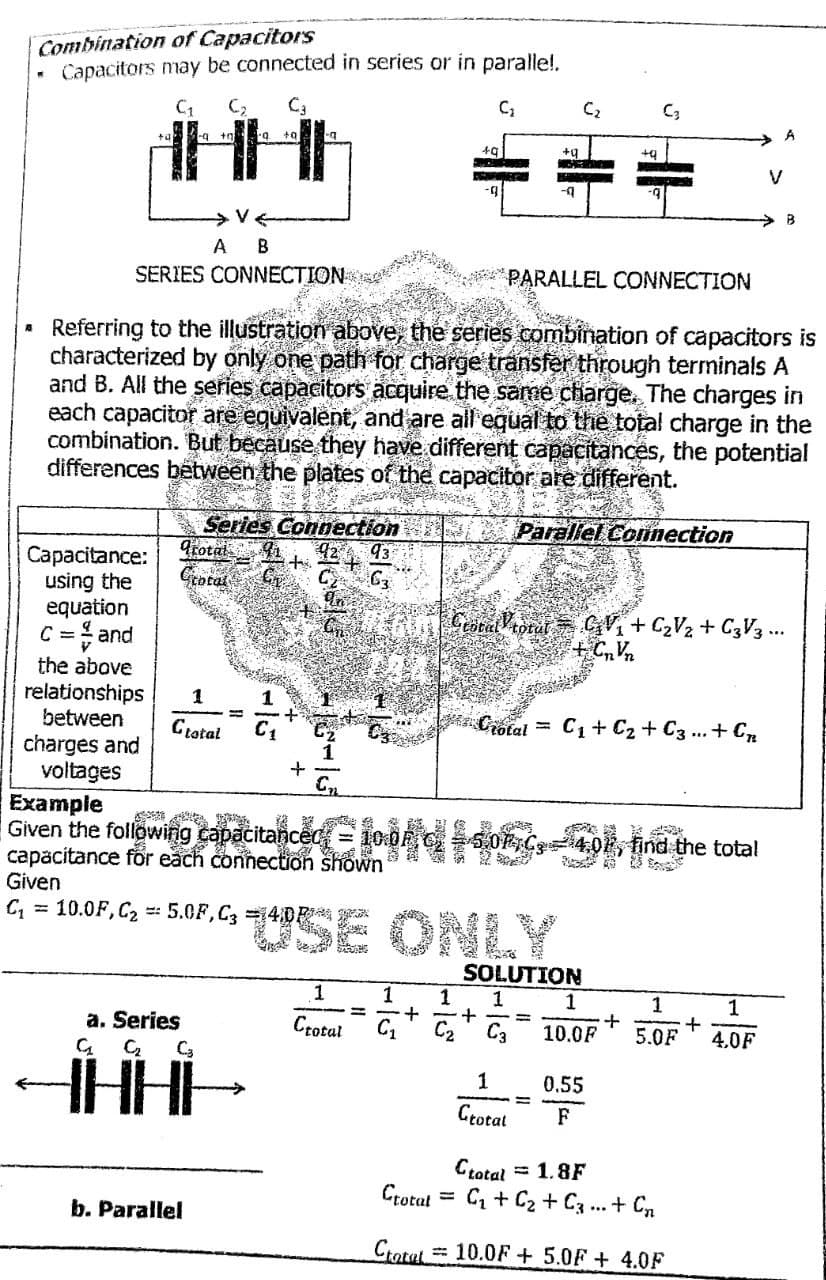 each connection shown Given C1 = 3.00 F, C2 = 3.50 F,