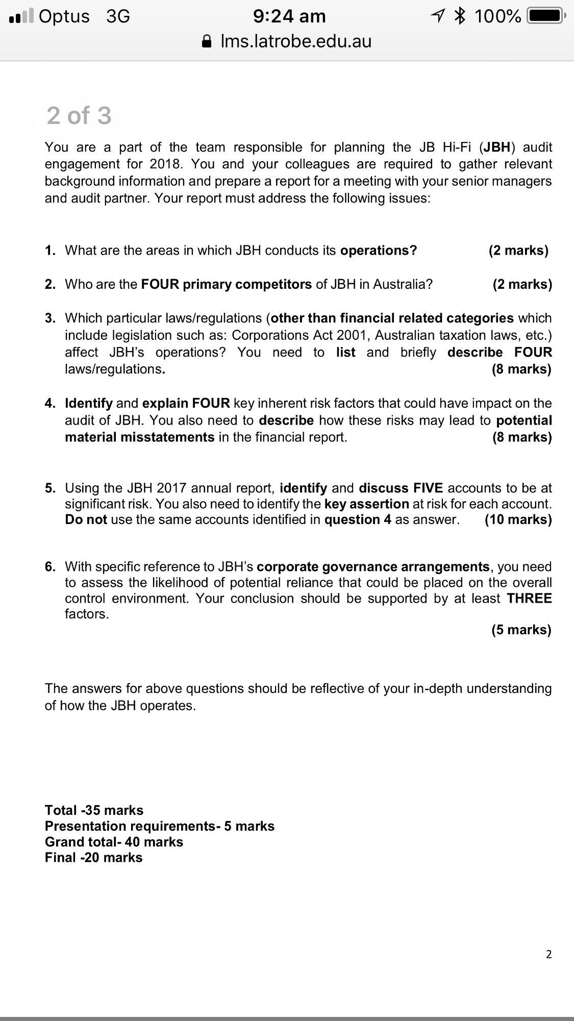 Please help me for this Auditing and Assurance asignment due on 13/9/2018Question: