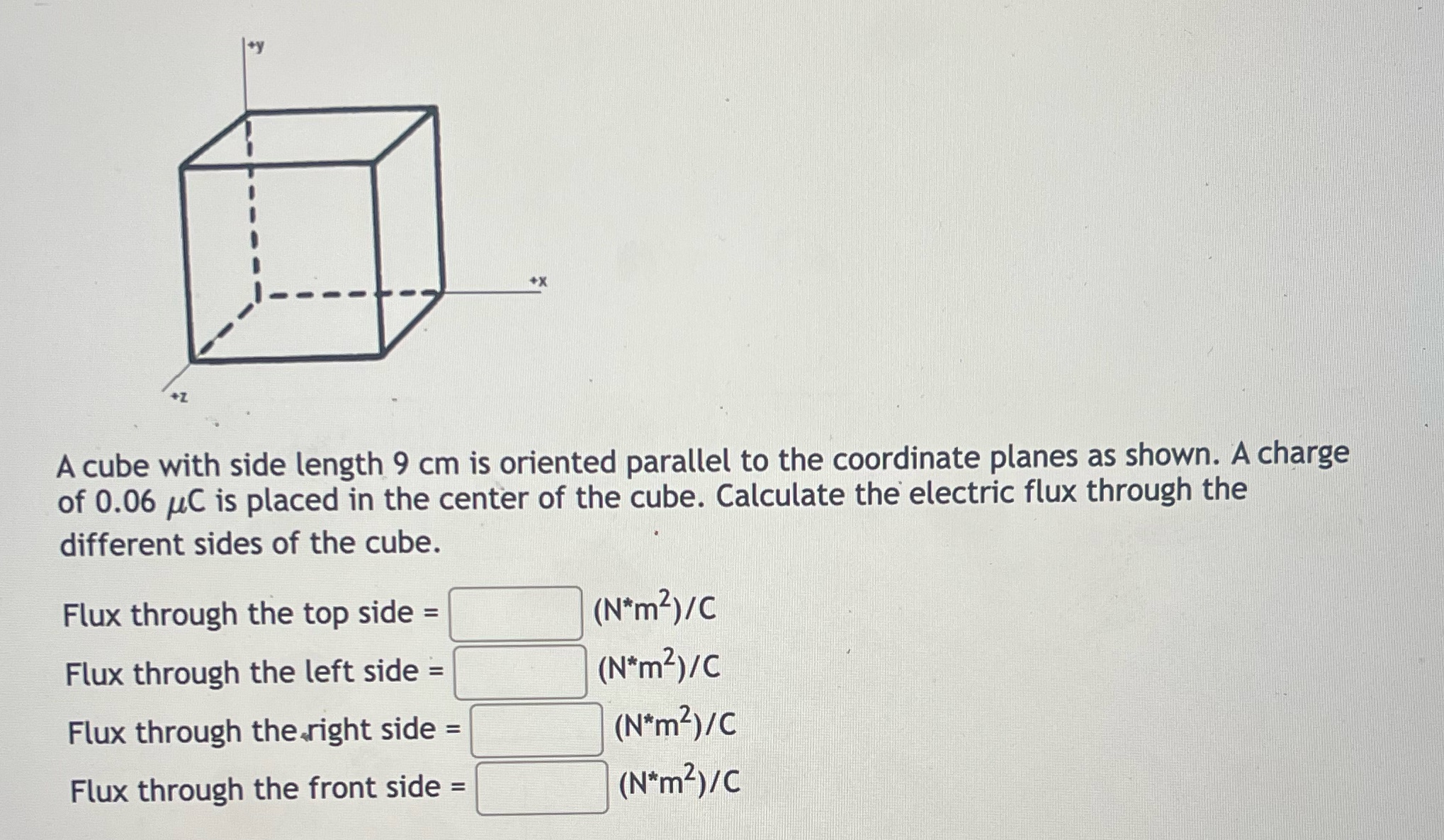  +y A cube with side length 9 cm is oriented parallel