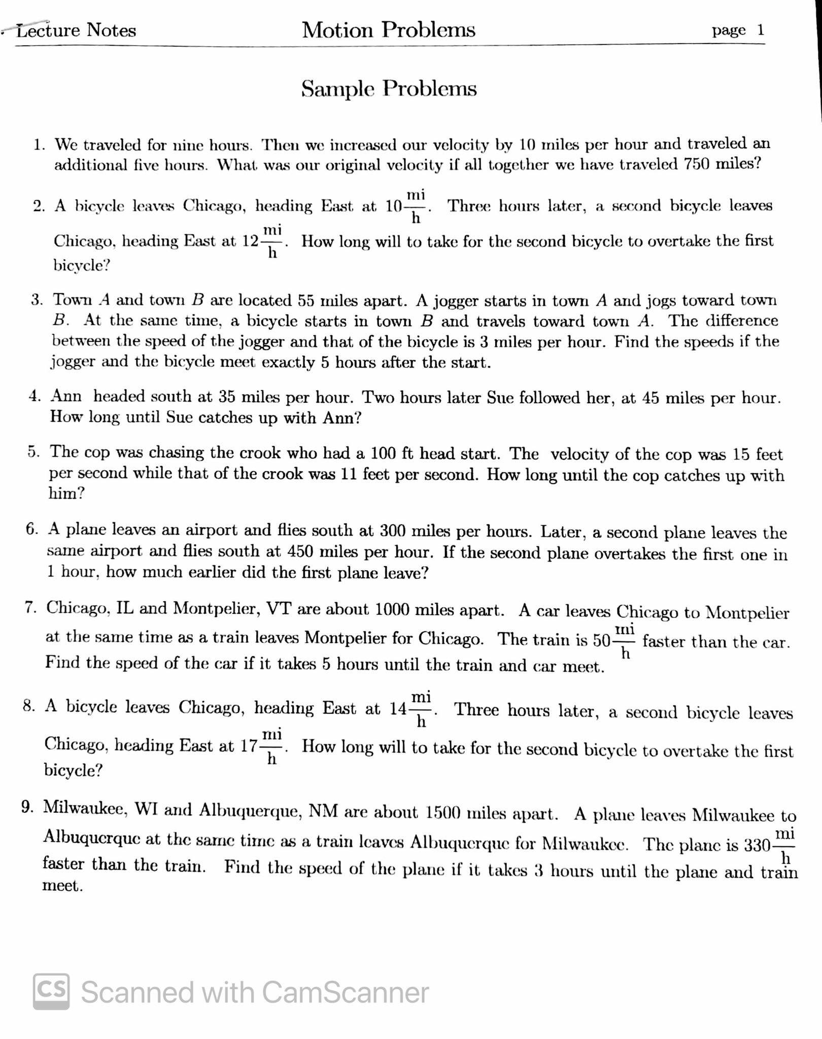 . Lecture Notes Motion Problems d is a" Sample Problems We