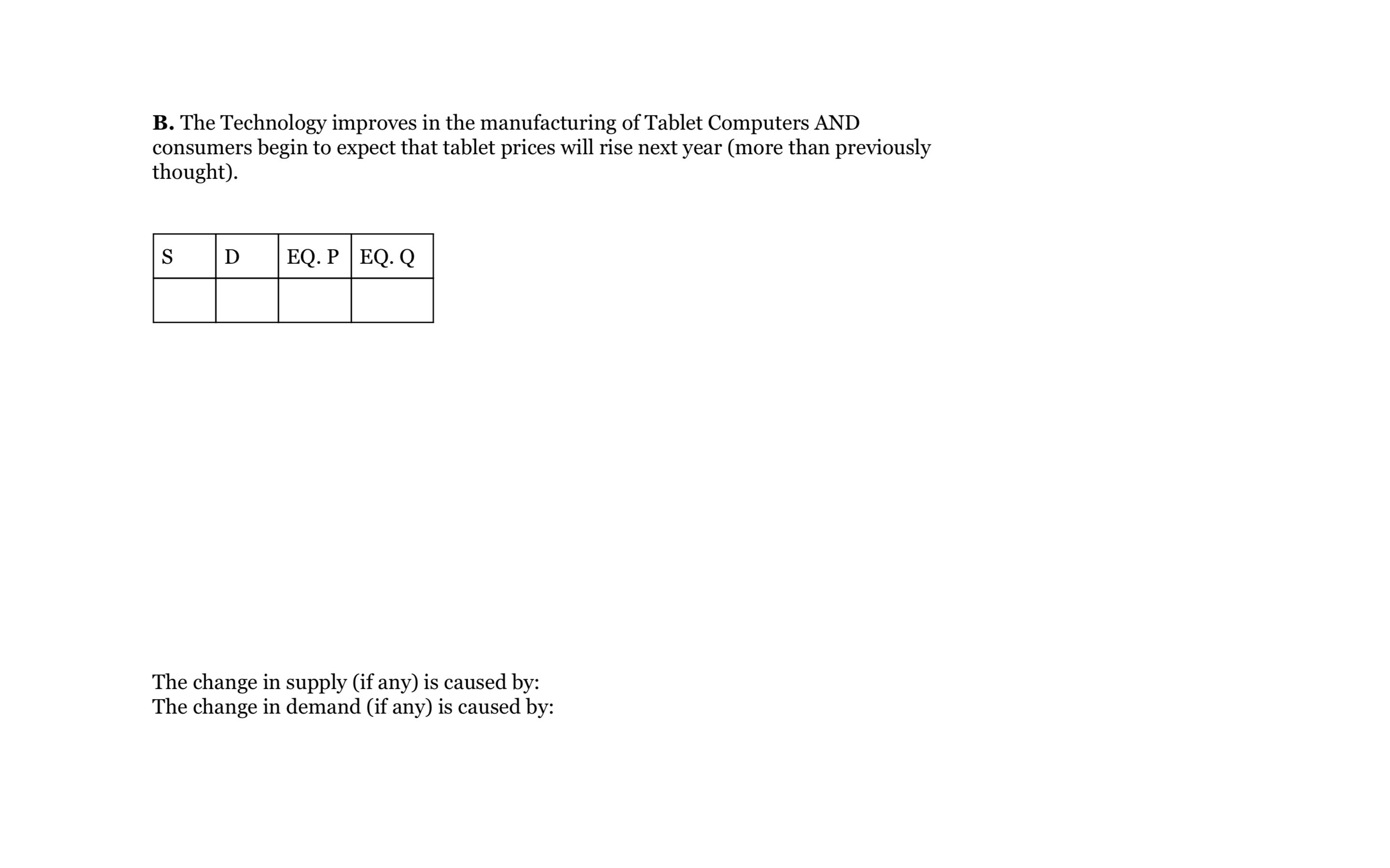 fill out the tables and explain! 17. For each of the supply
