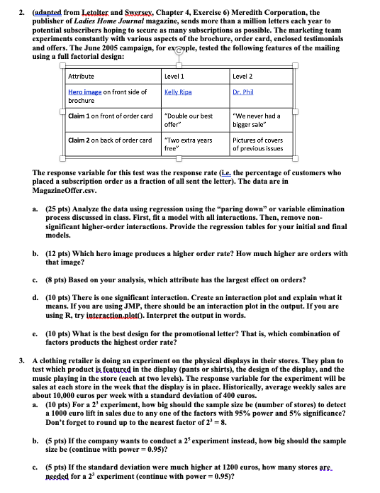 o 2. (adapted from Lectolter and Swersey, Chapter 4, Exercise 6) Meredith
